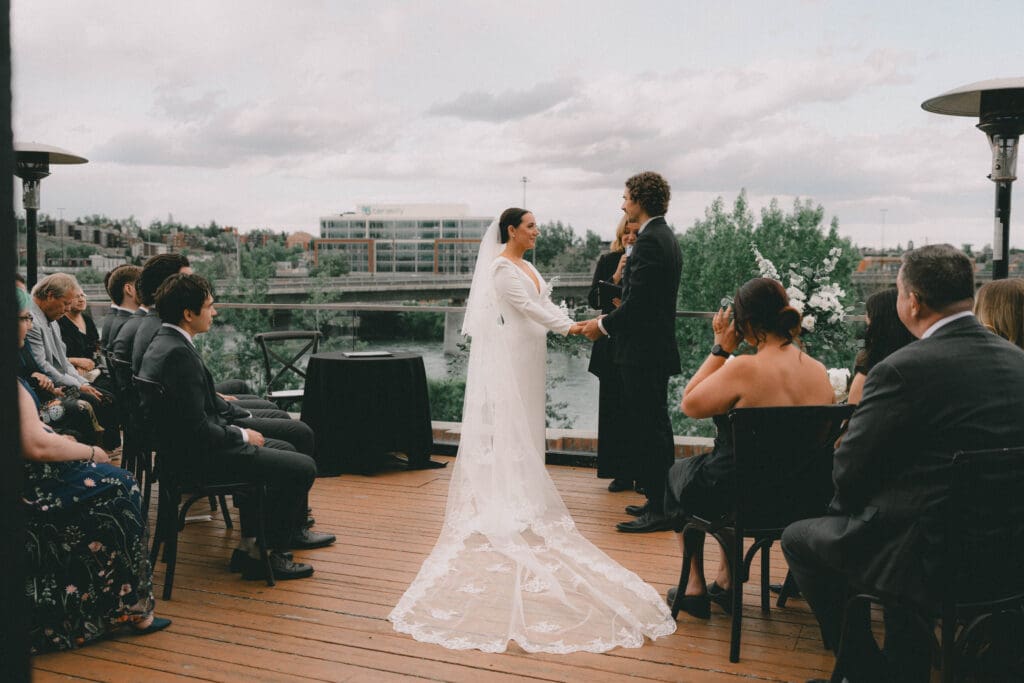 Wedding ceremony on the rooftop patio at Rouge Restaurant