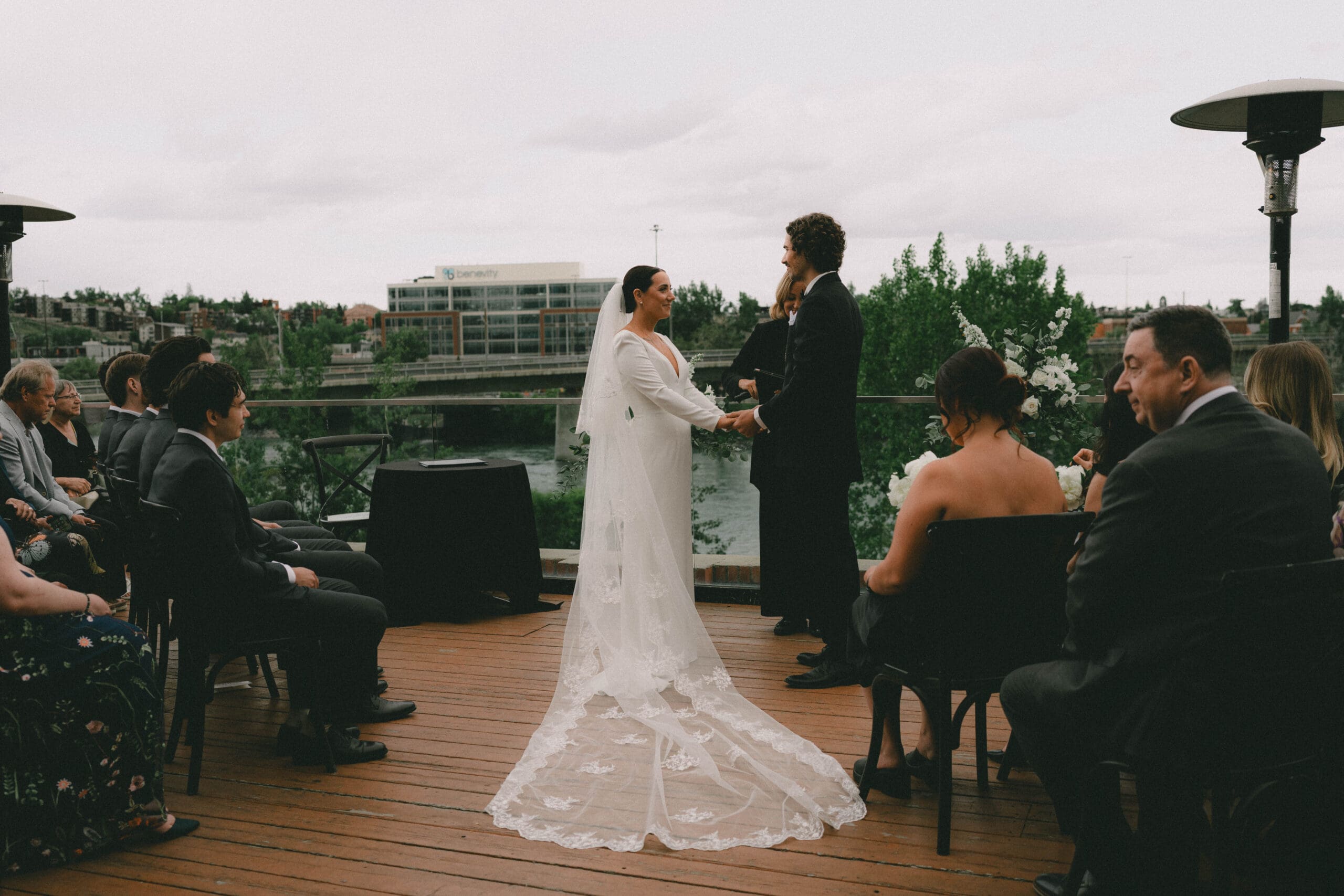 Wedding ceremony on the rooftop patio at Charbar Wedding Venue