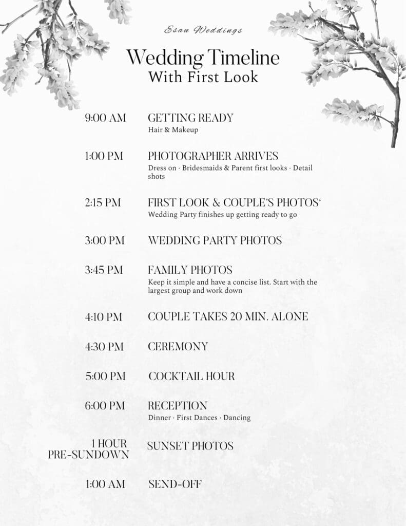 Details Wedding Timeline with a First Look